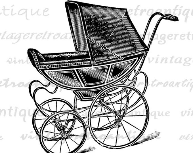 Baby Carriage Digital Graphic Printable Stroller Antique Baby Carriage Image Clipart Download Vintage Clip Art Jpg Png Eps HQ 300dpi No.1776