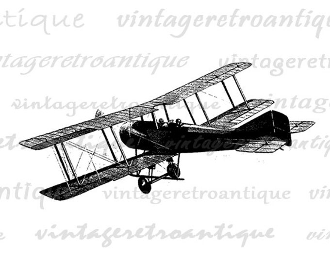 Vintage Plane Digital Image Antique Airplane Graphic Clipart Biplane Download Printable Vintage Clip Art Jpg Png Eps HQ 300dpi No.124