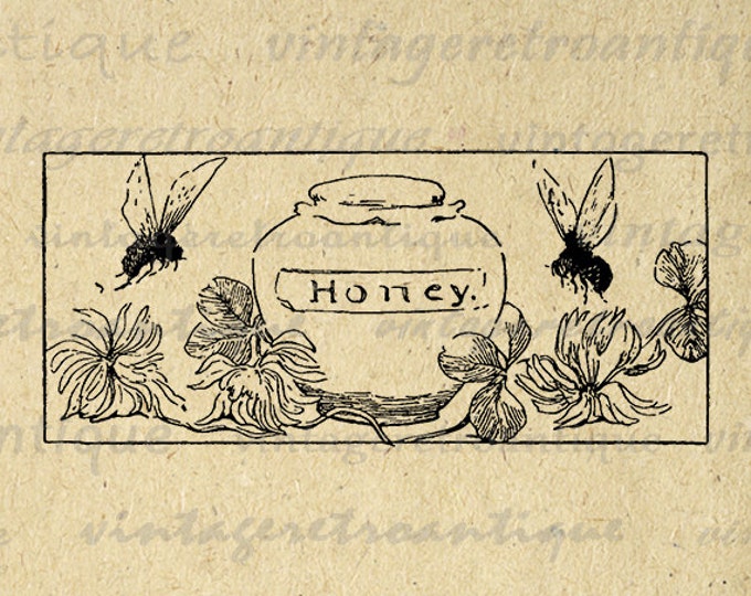 Printable Bees with Honey Image Download Digital Graphic Illustration Antique Clip Art Jpg Png Eps HQ 300dpi No.2510