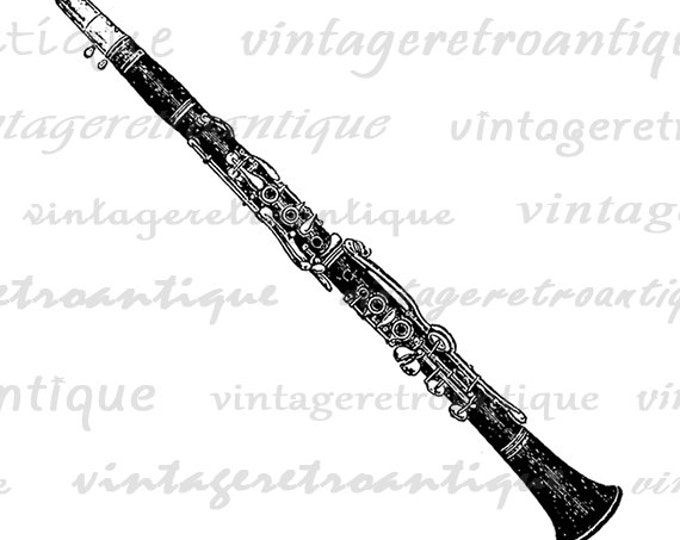 Printable Digital Antique Clarinet Graphic Image Music Illustration Download Vintage Clip Art Jpg Png Eps HQ 300dpi No.1132