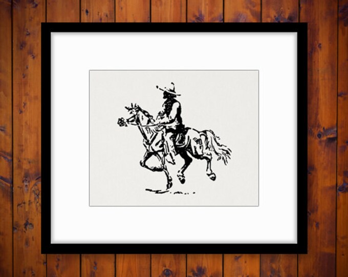 Printable Cowboy Riding Horse Digital Download Horseback Rider Graphic Image Vintage Clip Art Jpg Png Eps HQ 300dpi No.155