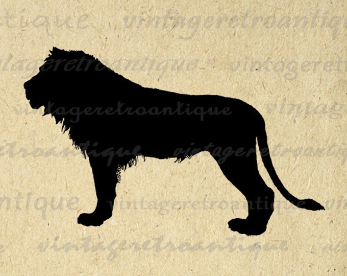 Printable Digital Lion Silhouette Image Animal Illustration Graphic Download Vintage Clip Art Jpg Png Eps HQ 300dpi No.3379