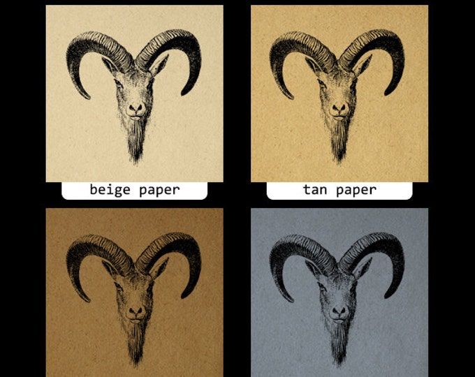 Antique Goat Digital Printable Image Ram Horns Graphic Download Jpg Png Eps HQ 300dpi No.481