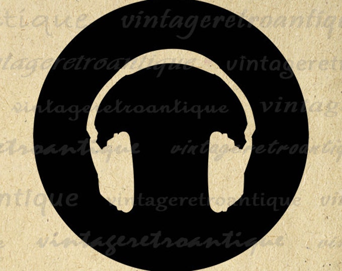 Printable Headphones Digital Graphic Music Download Symbol Image Antique Clip Art for Transfers etc HQ 300dpi No.2030