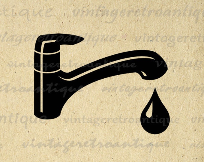 Printable Graphic Faucet Download Sink Faucet Bathroom Icon Image Digital Vintage Clip Art Jpg Png Eps HQ 300dpi No.4359