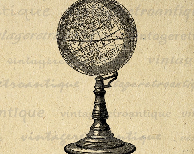 Antique Globe Digital Image Download Map Graphic Globe Printable Vintage Clip Art Jpg Png Eps HQ 300dpi No.4559