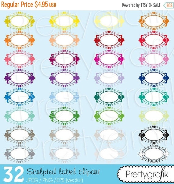 80% OFF SALE 32 sculpted label clipart commercial use, vector graphics, digital clip art, digital images - CL493 Il_570xn