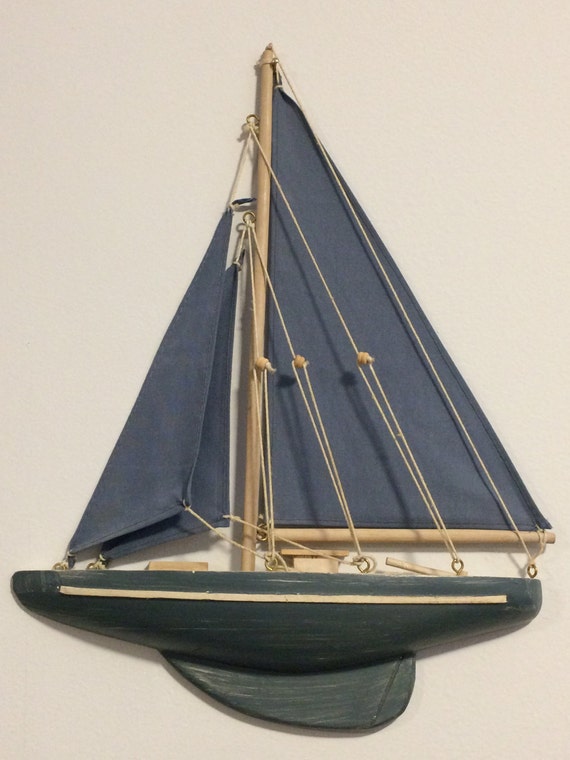 WOODEN BOAT DECOR . Nautical decor wooden half hull sailboat