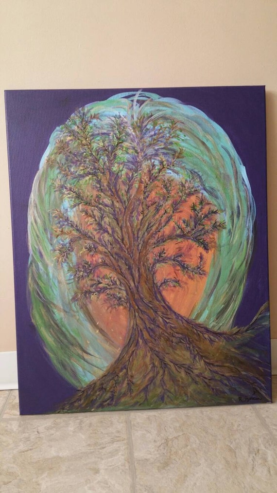 Items similar to Original Tree Painting Weeping Willow Purple Sky