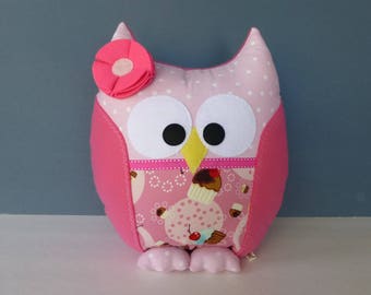 Owl Pillow - Pink with Cupcakes & Cherries