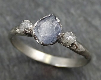 Raw Tanzanite Crystal White Gold Ring Rough Uncut by byAngeline