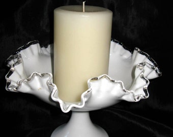 Milk Glass Compote, Fenton Silvercrest Compote Large Glass Pedestal