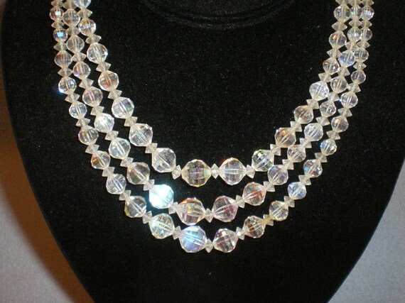 Vintage Laguna Triple Stand Clear Rhinestone Crystal Necklace