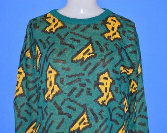 80s Green Abstract Geometric Ugly Sweater Women's Medium