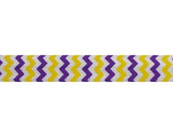 Purple & Yellow Chevron - 5 Yards Printed FOE - 5/8" Fold Over Elastic - 5/8-P-071