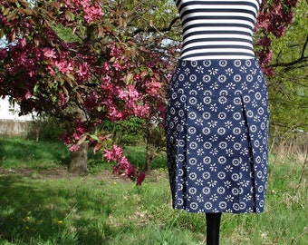 Skirt pleated FLORAL dark blue Navy white ladies skirt skirt women blue white floret pleated skirt box pleats