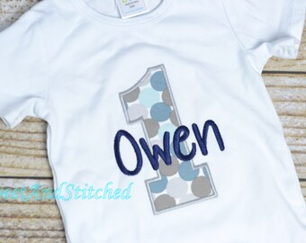 Boys First (1st) Birthday Shirt or tee - Baby Boy polka dot Cake Smash Outfit, 1st Birthday Shirt, baby boy birthday outfit, personalized