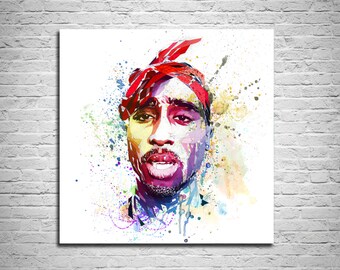 CANVAS PRINT Watercolor Art, Colorful Tupac Poster, Canvas Art Print, Watercolor, Contemporary Abstract Drawing