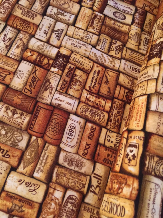 Wine Cork Fabric Vineyard Classics beautifully illustrated by