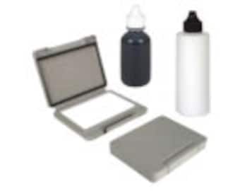 Ink Kit for stamping permanent products, water proof, weather proof and scratch resistant. Includes ink pad, ink and activator.
