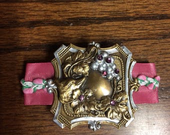 Fox and grapes hair clip, french clip, barrette.