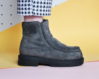 90s PLATFORM boots CHUNKY boots GRUNGE boots suede boots goth boots gothic boots club kid boots rave boots / size 8.5 us / 6 uk / 39 eu