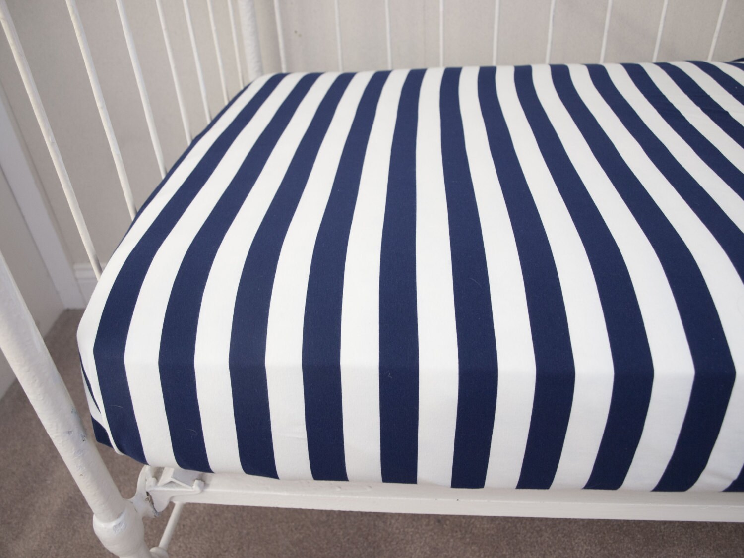 Navy and White Stripes Fitted Crib Sheet Cot Sheet / Changing