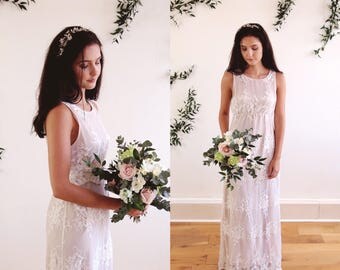 EVA - Guipiere lace and nude silk satin, bridesmaid dress, maid of honour, bridal gown, wedding dress - woodlands wedding
