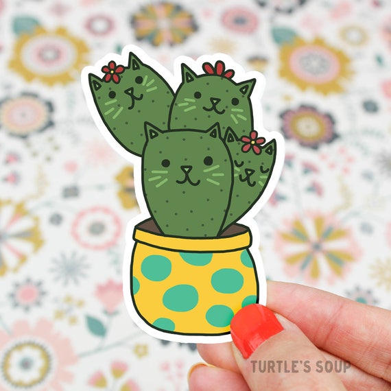 Cactus Sticker Cat Decal Potted Plant Sticker Plant Mom