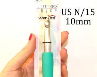 10mm US N/15 Aluminum Knitter's Pride Crochet Hook with Rubber Handle for Crocheting