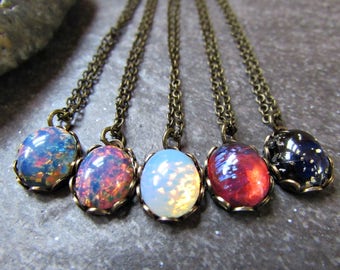 Fire Opal Necklace with Oxidized Brass Chain- Gothic Jewelry- Unisex Mens Necklace- Guy Boyfriend Gift for Friend Sister Teen Girl