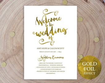 Printable Wedding Program, Wedding Program Template, Wedding Ceremony Printable, Program, PDF Instant Download, DIY Program, Gold, #MMPB04-1
