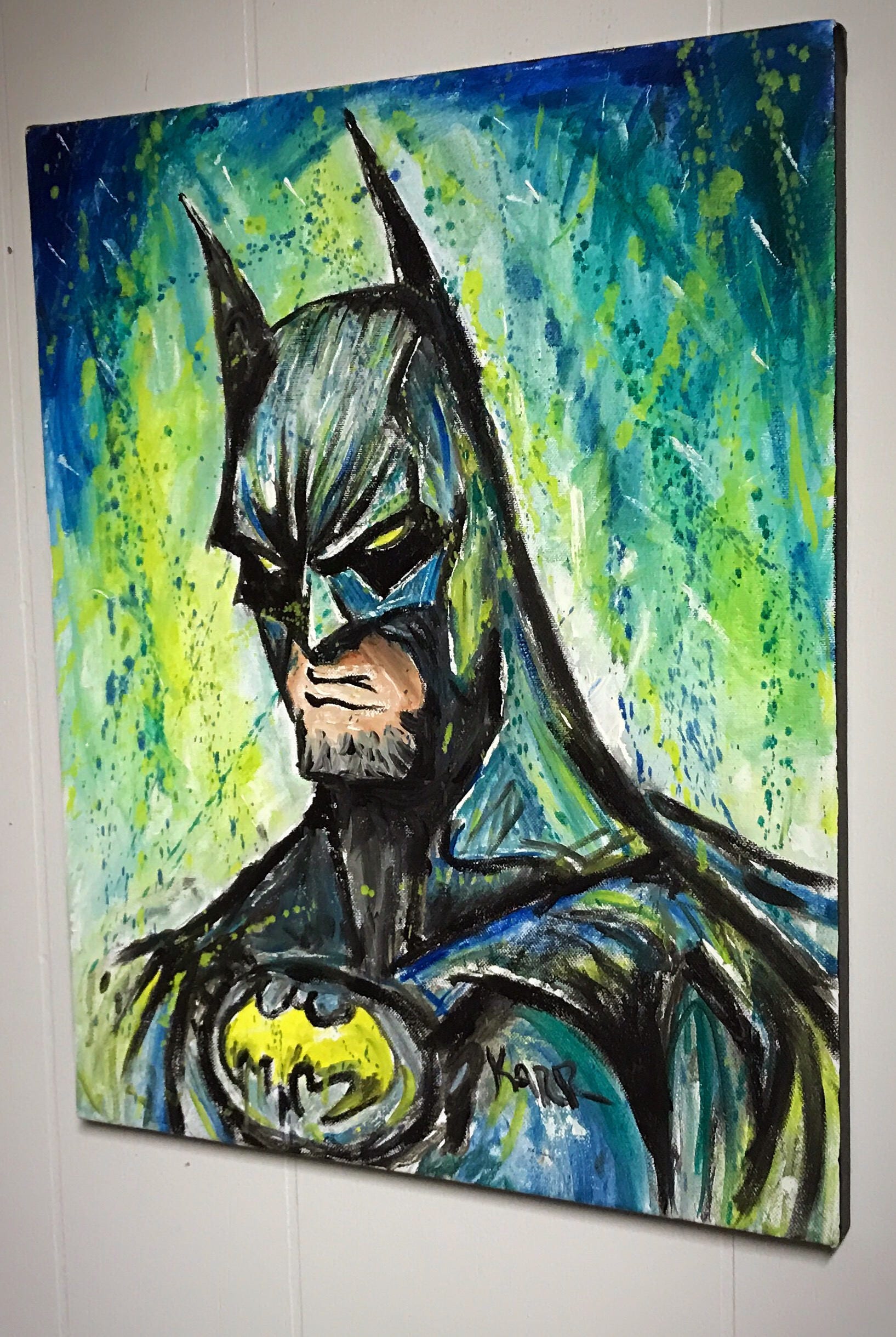 Batman in blue original abstract urban art by wyoming artist