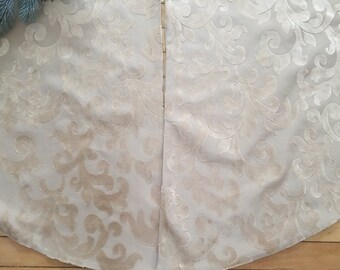 Velvet Christmas tree skirt, Large Christmas tree skirt, Beige Neutral tree skirt, 55" Floral tree skirt, Reversible tree skirt,