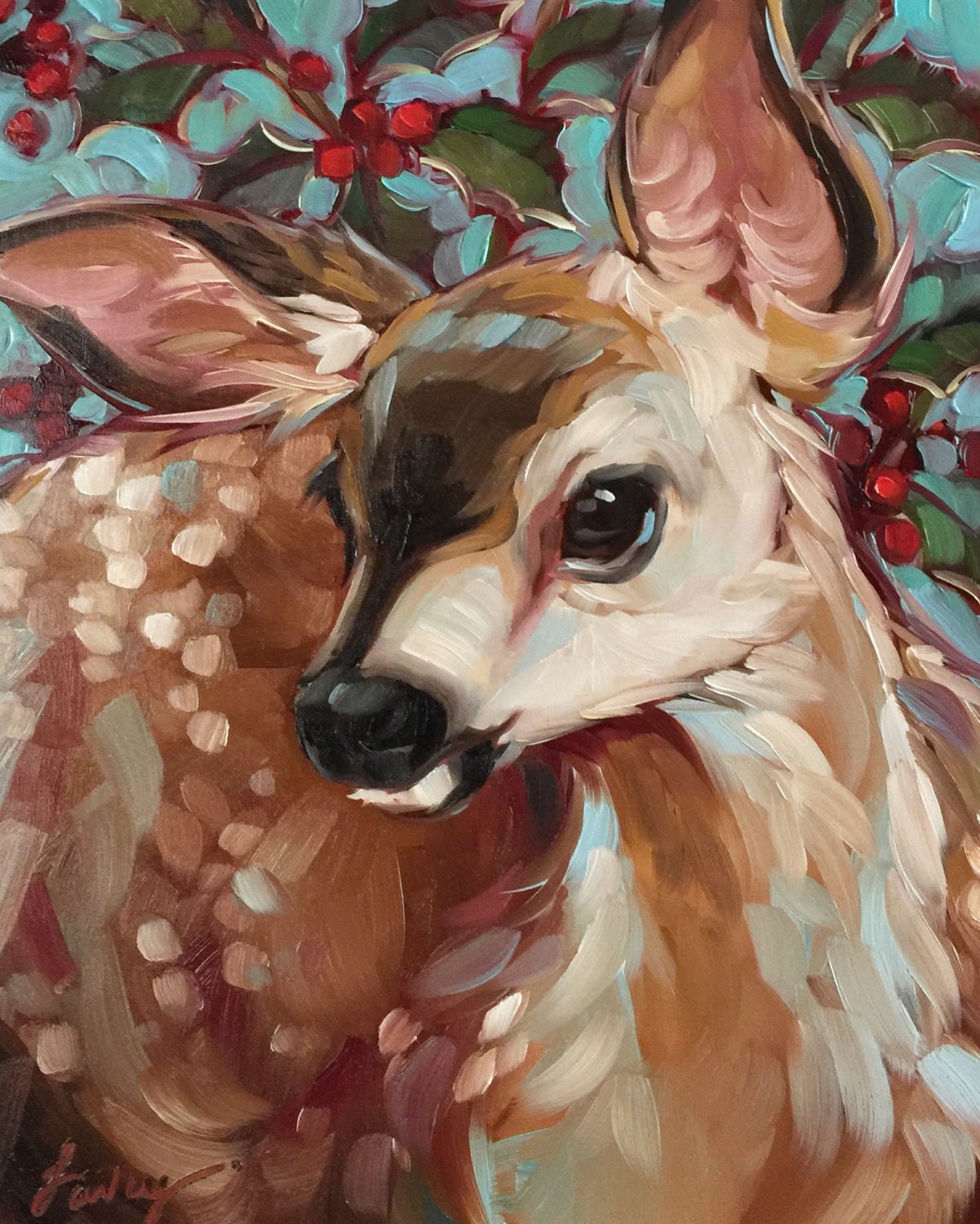 Deer Painting 'Berry Deery' 8x10 inch original