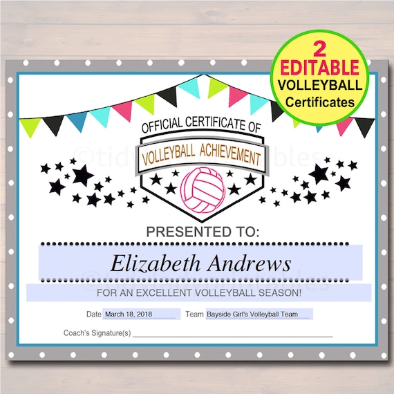 Editable Volleyball Certificate Template Printable 7C Etsy