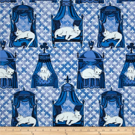 Cat Fabric by the Yard Quilting Novelty Cotton Blue
