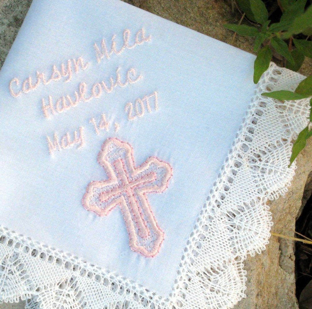 BAPTISM HANDKERCHIEF Christening Confirmation Personalized