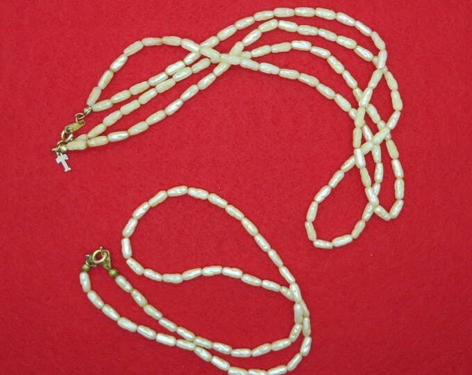 Freshwater Pearl Necklace Set, Double Strand, 14.5" and Single Strand 15"