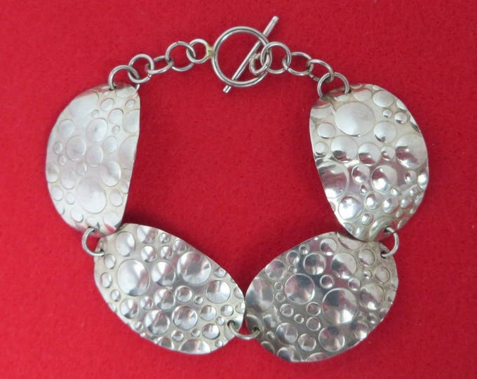 Hammered Silver Tone Bracelet Vintage Bracelet Boho Costume Jewelry Gift Idea