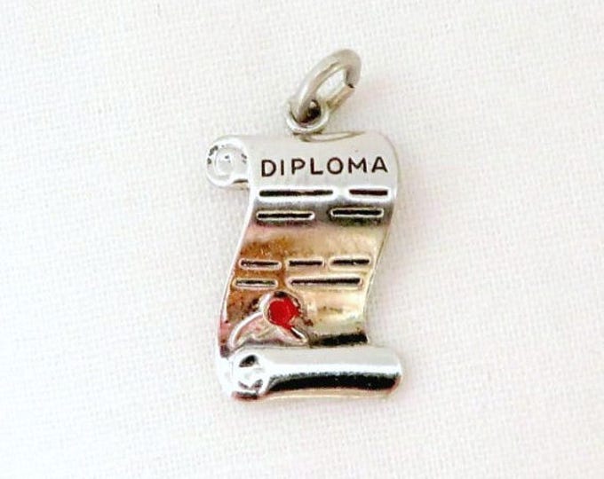 ON SALE! Wells Sterling Silver Diploma Charm, Vintage Silver Pendant Gift For Grad