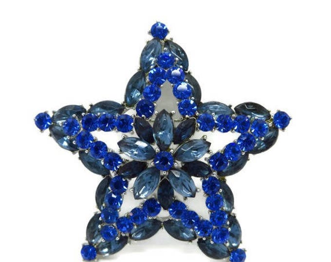 ON SALE! Vintage Weiss Blue Star Rhinestone Brooch, Royal Blue and Federal Blue Rhinestone Pin