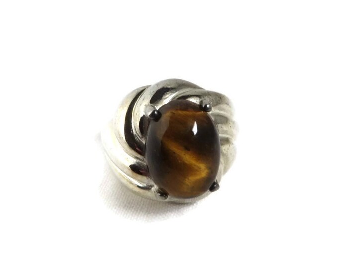 Vintage Tiger Eye Ring - Sterling Silver Cocktail Ring, Size 6, Gift idea, Gift Boxed