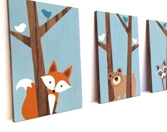 Woodland Nursery Art - Fox Decor - Forest Friends Nursery - Woodland Animals Nursery - Nursery Wall Art - Wood Signs - Woodland Creatures