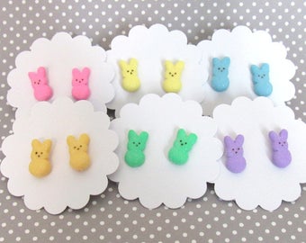 Peeps Earrings, Stud Earrings, Peeps Bunny, Easter Earrings, Miniature Food Jewelry, Easter Gift, Cute Earrings, Easter Basket Stuffers