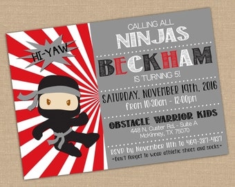 Ninja Warrior Birthday Invitation. American Ninja Warrior Party. Ninja Party Invite. Party Decor Kid Birthday. 5x7 DIGITAL Printable file.