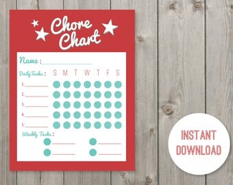 Printable Chore Chart | Instant Download | Weekly & Daily Chores | PDF instant download