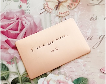 Hand Stamped Card - Personalized Wallet Insert Card - Copper Accessory - Personal Message on Metal Keepsake - Gift for Father - Gift Fiance
