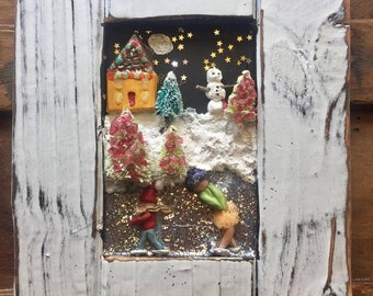 Ice Skating Decor, Christmas Night Scene, Ice Skaters, Holiday Scene