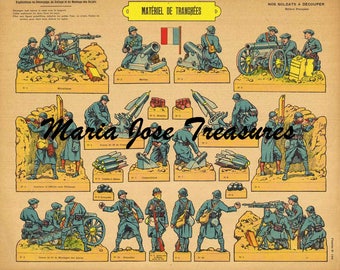 Vintage French Infantry Soldiers in the trenches Paper Doll Cut Outs - Digital Download